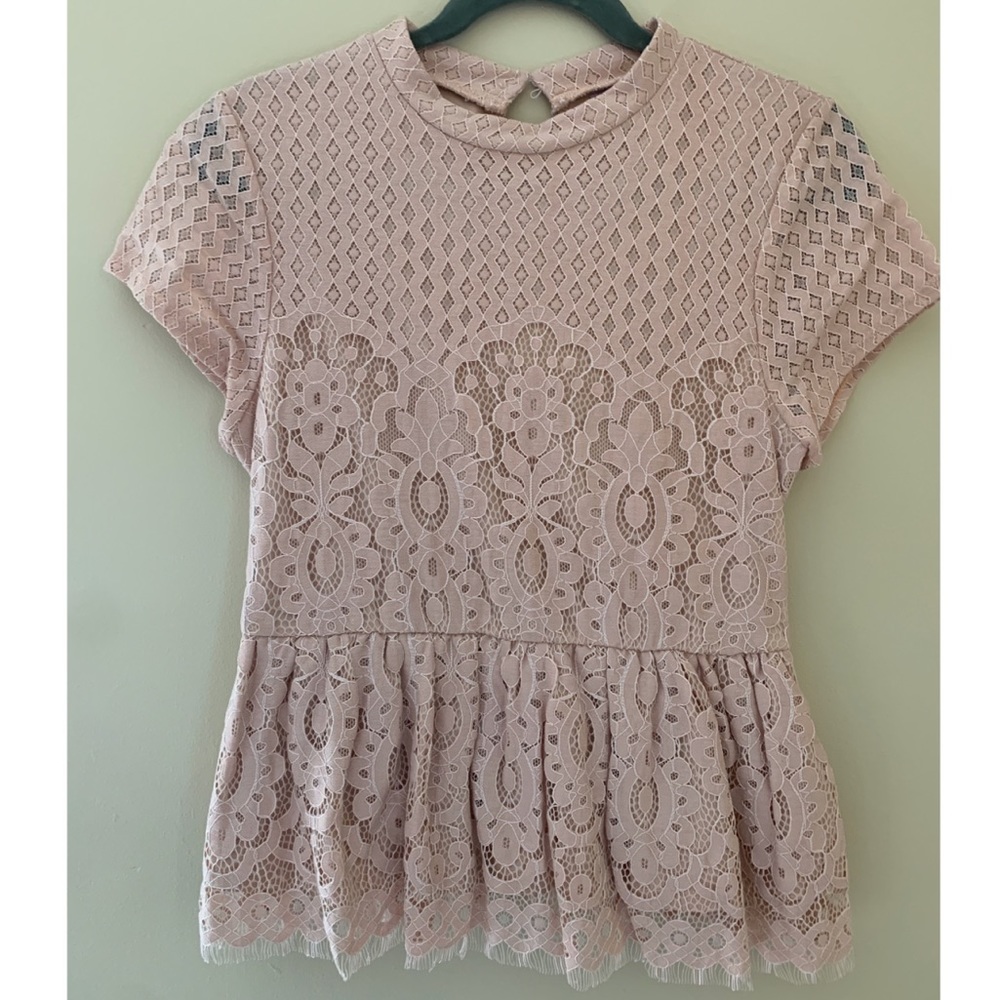 Blush Pink Lace Peplum Top